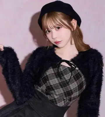 샤기 볼레로 set 체크 상의