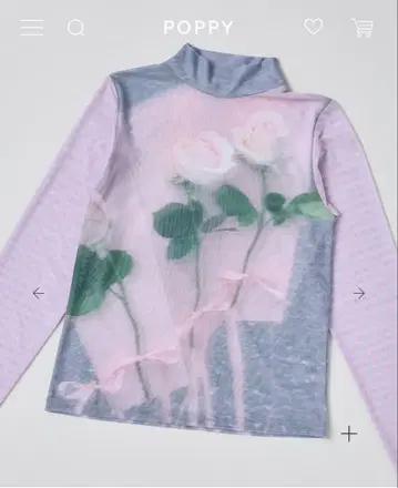 새상품 택 추가 poppy 사진 로즈 핑크 시스루 하이넥 상의
