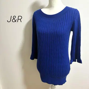 J&R 리브 7부 니트 여성용 플레어 소매 로얄 블루