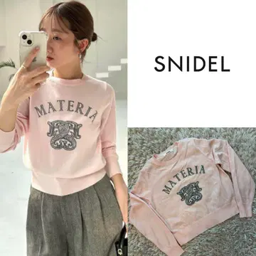 SNIDEL 엠블럼 자카드 니트 풀오버 핑크