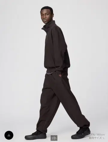 UNIQLO 브러쉬드 맨투맨 와이드 팬츠 다크 브라운 S 사이즈