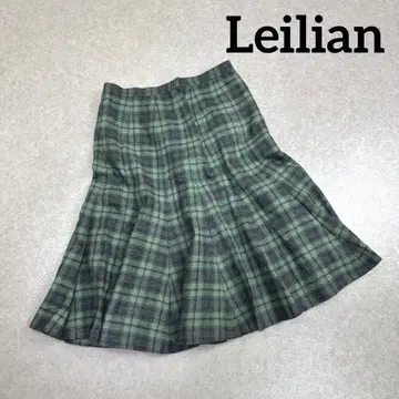 Leilian 레리안 알파카 혼방 플리츠 플레어 스커트 체크 무늬