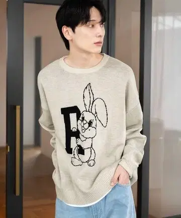 WEGO 자카드 그래픽 풀오버 토끼