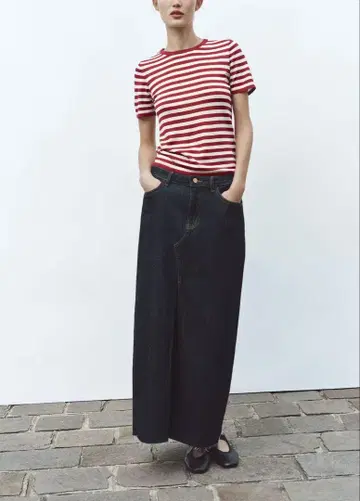 ZARA 스트라이프 니트 숏 슬리브 상의 새상품