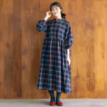 [ 미사용 새상품 ] 셀프 서비스 유베시 콜라보 체크 셔츠 원피스 M