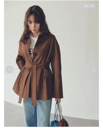 Mila Owen 스텐칼라 리사이클 스웨이드라이크 블루종 브라운 0