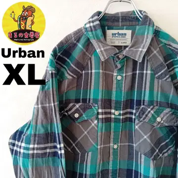 USA 구제 의류 Urban 플란넬 셔츠 XL 그린 네이비 체크
