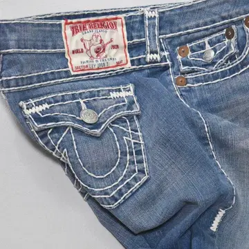 품절 모델 TRUE RELIGION 크롭 청바지 W32 초와이드 스티치