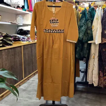 Indian kurta only 자수 머스타드 롱 원피스 (M)