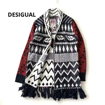 새상품급 DESIGUAL 데시구알 오르테가 무늬 니트 가디건 롱 기장