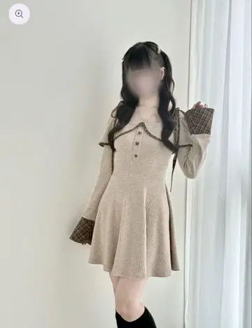 bunnylis 체크 무늬 믹스컷 원피스