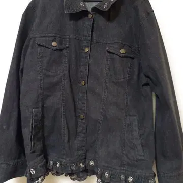 imageiscand 블랙 데님 자켓 레이스 트리밍 오버 사이즈