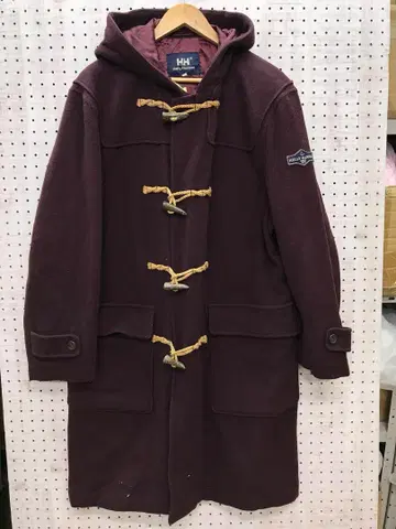 레트로 Helly Hansen 구제 의류 와펜 후드 부착 더플 코트