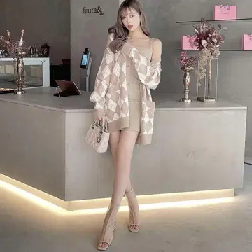 셰리미 Cherimi 아가일 니트 원피스 셋업