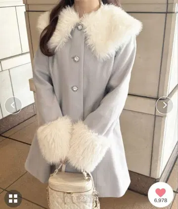 apres jour 인조 모피 칼라 코트