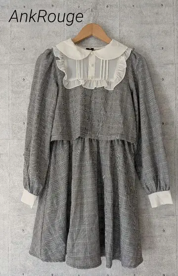 AnkRouge 앙크류주 원피스 체크 그레이 리본 펄