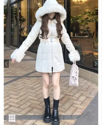 벨트 포함 퍼 다운 코트[kd13] 아이보리