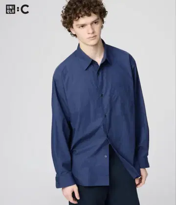 UNIQLO C 브로드 오버 사이즈 셔츠 네이비 긴팔 셔츠