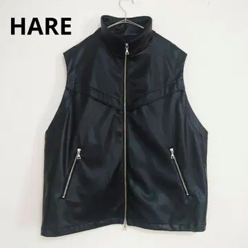 HARE 소재 ZIP 스탠드 베스트 인조 가죽 베스트