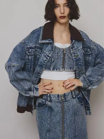 Ameri VINTAGE 정품 RIB MIX DENIM BLOUSON