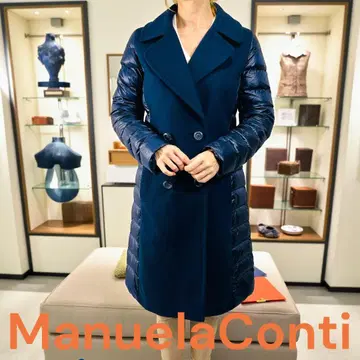 MANUELA CONTI 네이비 다운 혼합 롱 코트