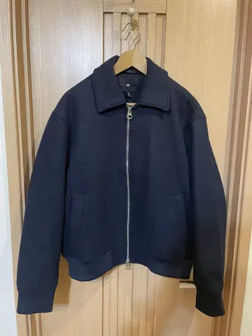 H&M 네이비 블루종 울 더블 지퍼 짧은 기장