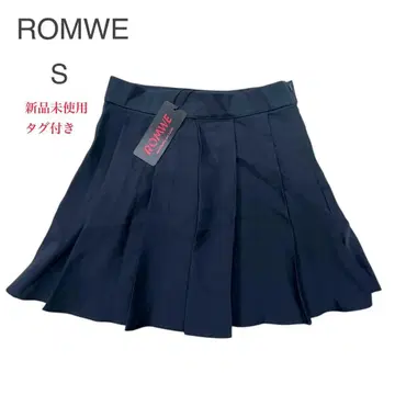 택 포함 미사용 새상품 ROMWE 블랙 플리츠 미니 스커트 슬림 올 시즌