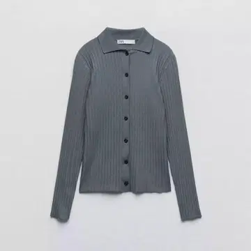 ZARA 리브 니트 그레이 버튼 상의