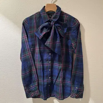 TOMMY HILFIGER 체크 무늬 리본 포함 긴팔 셔츠