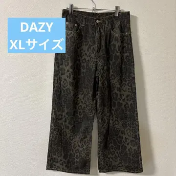 DAZY 레오파드 무늬 와이드 팬츠 올리브 그린 블랙