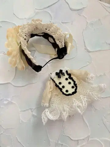 인기 작가님 미니 브라이스 아이보리 블랙 레이스 드레스 & 헤드밴드 세트