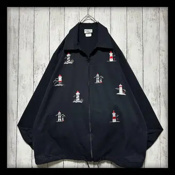 [ 자수 블루종 스윙탑 해링턴 자켓 ] 80s 90s 블랙 L