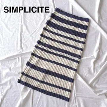 SIMPLICITE 니트 롱 스커트 롱 기장 보더 레이어드