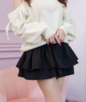 Diable baiser 하이웨스트 티어드 치마바지