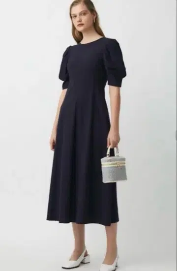 moussy 네이비 롱 원피스 퍼프 슬리브