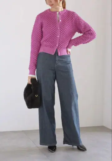 [ Te chichi ] 포코포코 니트 가디건 ( 핑크