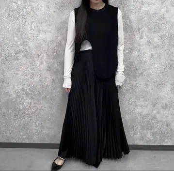 코끼리 고양이 채널 프리빵 오리지널 블랙 플리츠 롱팬츠