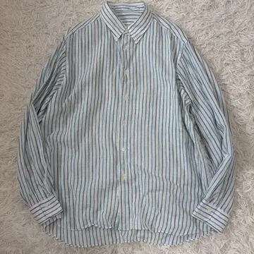 최고급 린넨 100% 하자품 가마쿠라 셔츠 긴팔 셔츠 스트라이프 2XL