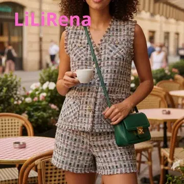 LiLiRena [ 새상품급 ] 트위드 베스트 숏팬츠 셋업 데이트에