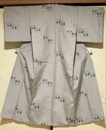 요네자와 오치리 순수 실크 중고품 그레이 과일 sk059