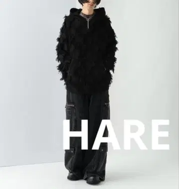 새상품 HARE 프린지 니트 후디 후드티 프린지 블랙 F