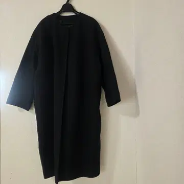 블랙 롱 코트 울 혼방