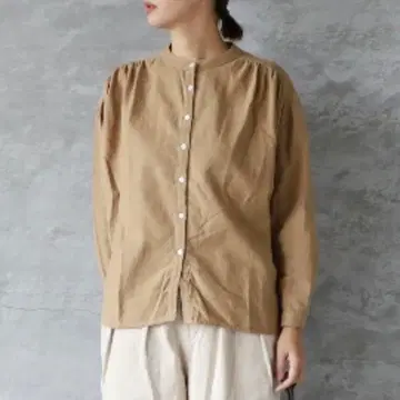 sloe 슬로우 코튼 넬 미기모 밴드 카라 셔츠 블라우스 면
