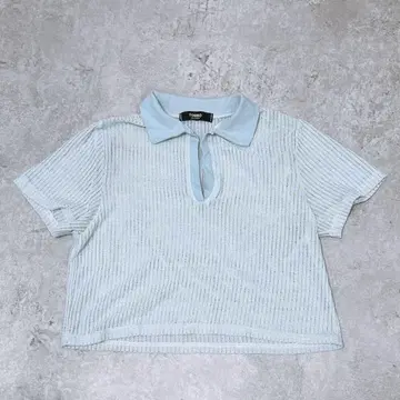 s3183 TOMBO 반팔 피케 셔츠 시어 심플 한국 스카이블루 크롭