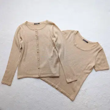 JUNKO SHIMADA 앙상블 라메 혼방 베이지 가디건 M