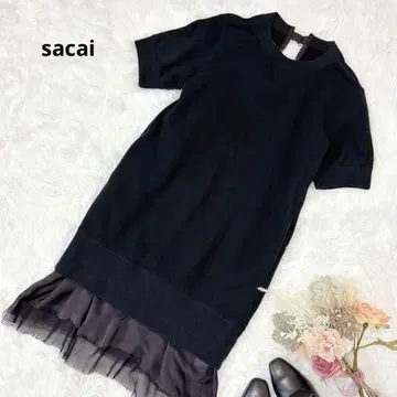 새상품급 사카이 원피스 맨투맨 롱 이소재 튤 백슬릿