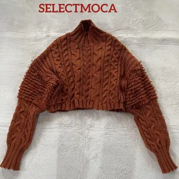 새상품급 SELECTMOCA 루프 슬리브 케이블 짜임 니트 숏 기장