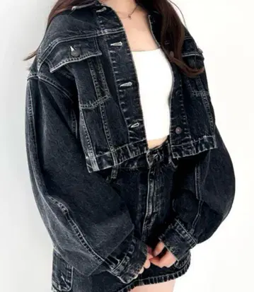 Heather 다크 데님 크롭 기장 자켓 프리 사이즈