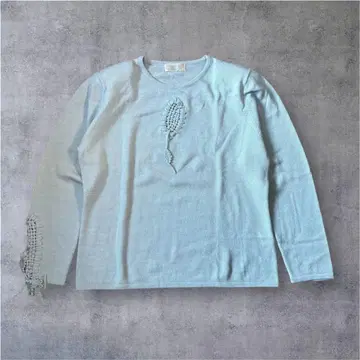 [ VINTAGE ] 90s 가디건 니트 핸드메이드풍 스카이블루