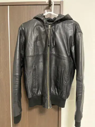 후드 부착 인조 가죽 자켓 XL 블랙